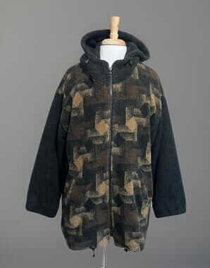 IZZI Outerwear Vintage 90s Geo Sherpa Zip Jacket Womens M Boho Grunge Gorpcore